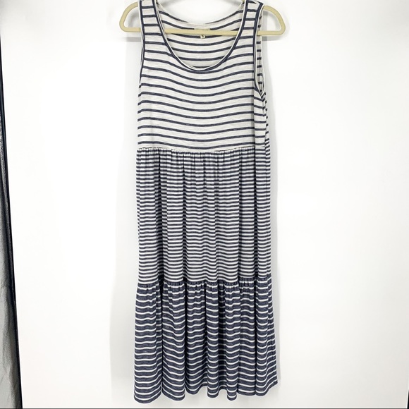 Max Studio Striped Tiered Midi Blue and White Dress Size M